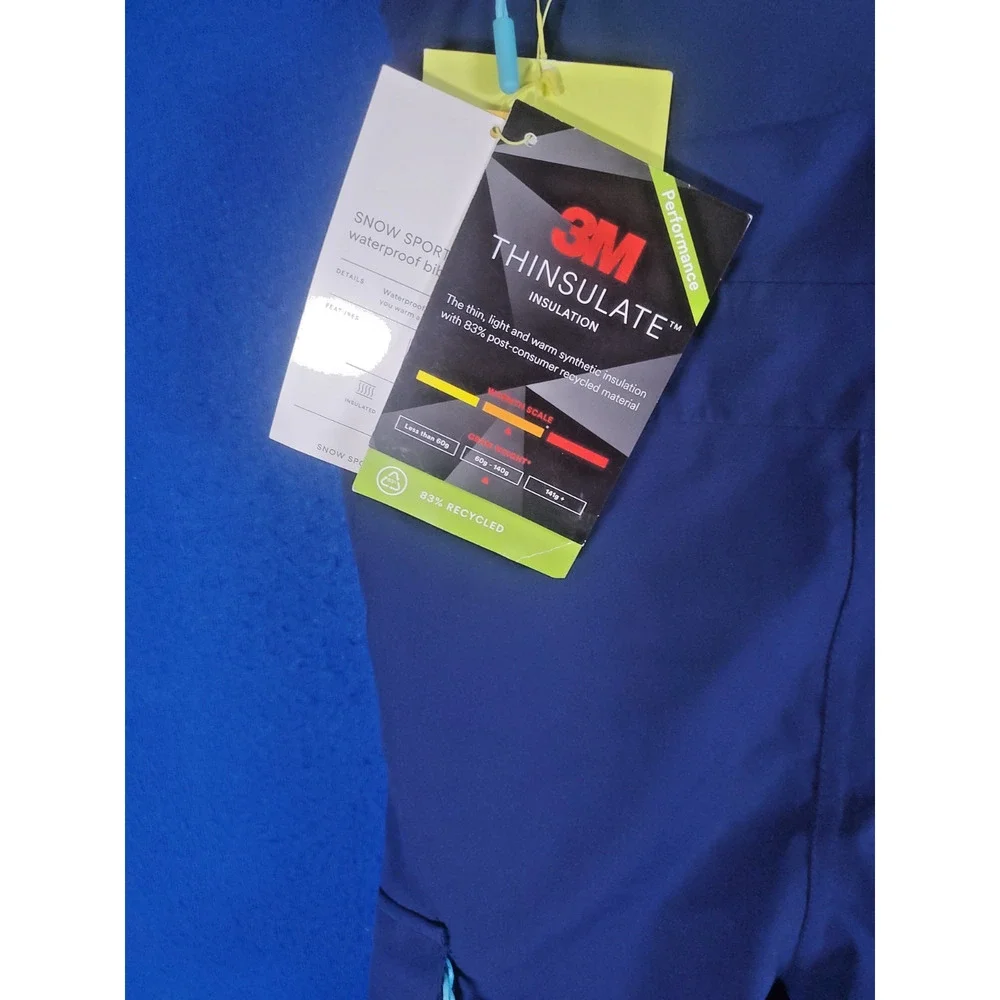 All In Motion Kids Small Snow Bibs Navy Blue Teal 3M Thinsulate Ski Pants NWT